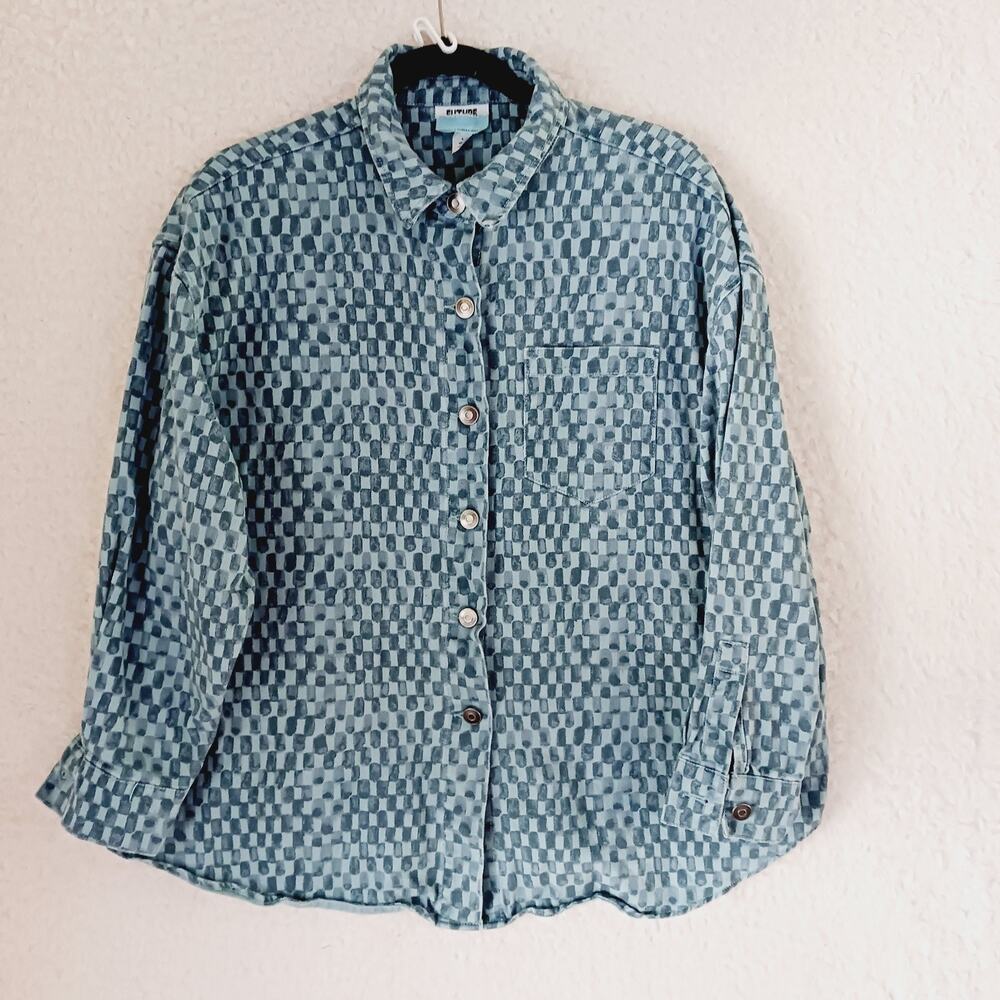 Jacket Shirt Button-Up Blue Gray Future Collective Pocket Long Sleeve Size M